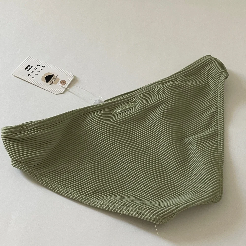 Billabong Low Rider Bikini Bottom Full Coverage Ribbed Green Coastal Beach Surf